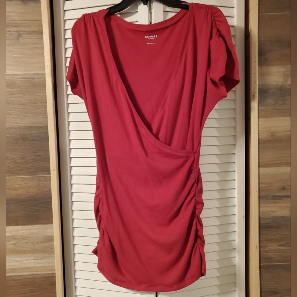 Express Sexy Basic Pink Rouched Heavy Knit Blouse Sz L